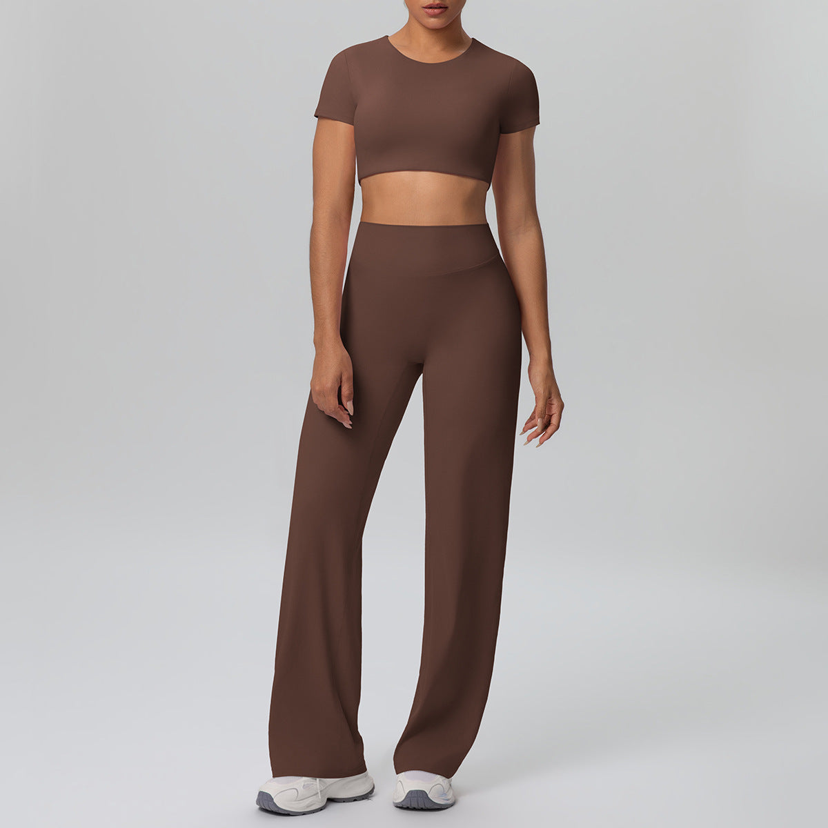Nude Feel Outdoor Sports Short Sleeve Outdoor Running with Chest Pad Straight Leg Pants Yoga Clothes Leggings Yoga Set