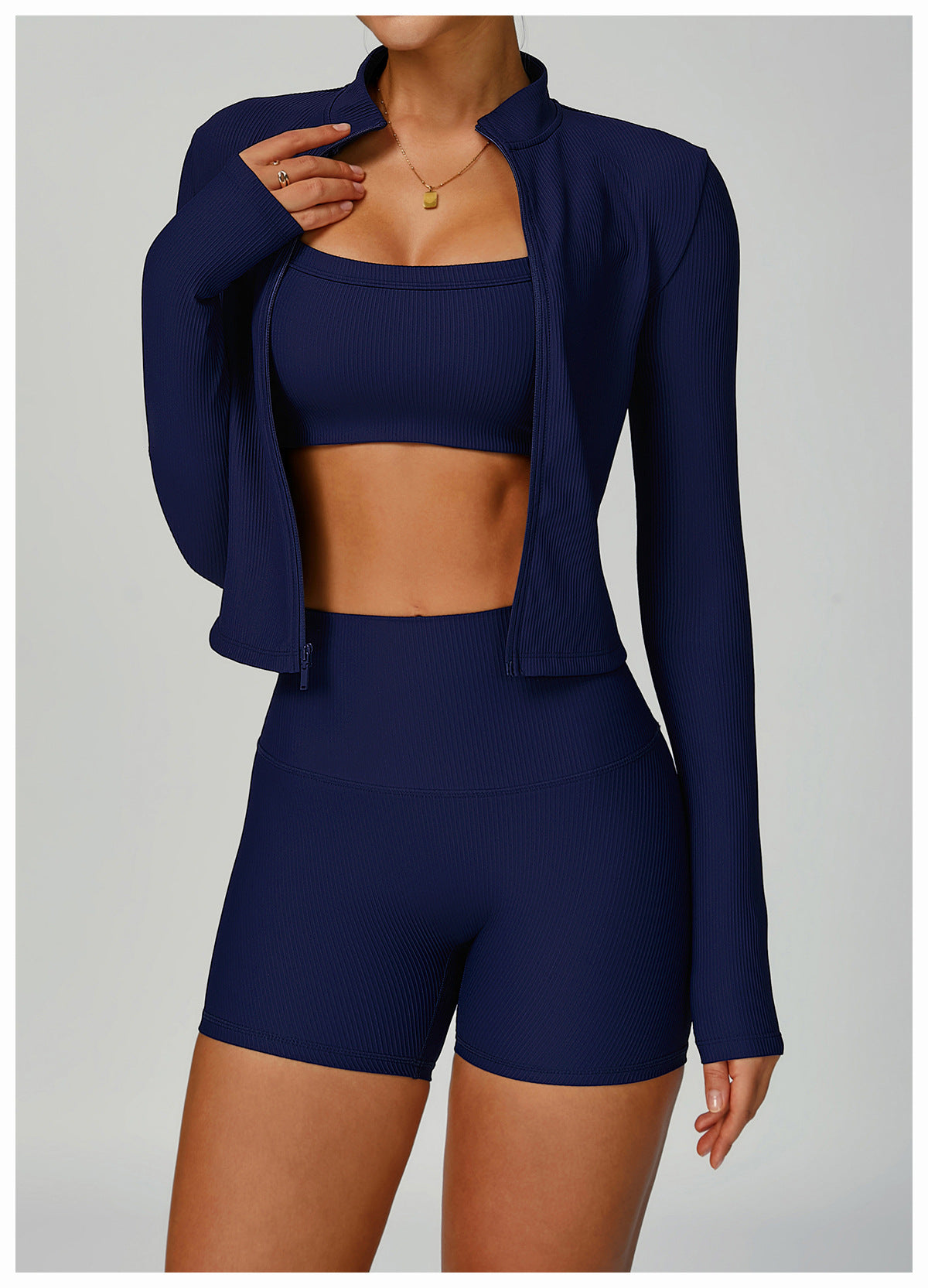 Sollinarry Thread Stand up Collar Slim Fit Yoga Jacket Slimming Outdoor Windproof Top Running Sports Fitness Jacket