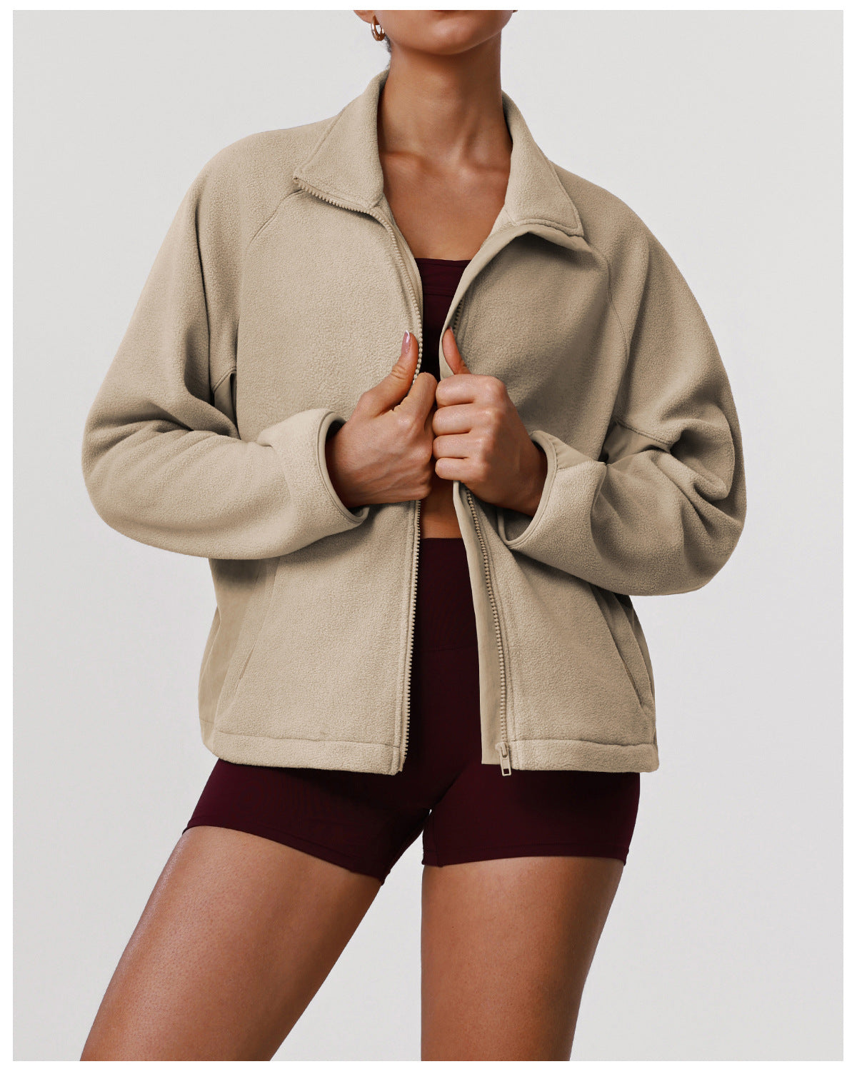 Arrival Warm Loose Polar Fleece Casual Coat Women Autumn Winter Thickening Stand Collar Cardigan Sports Sweater Coat