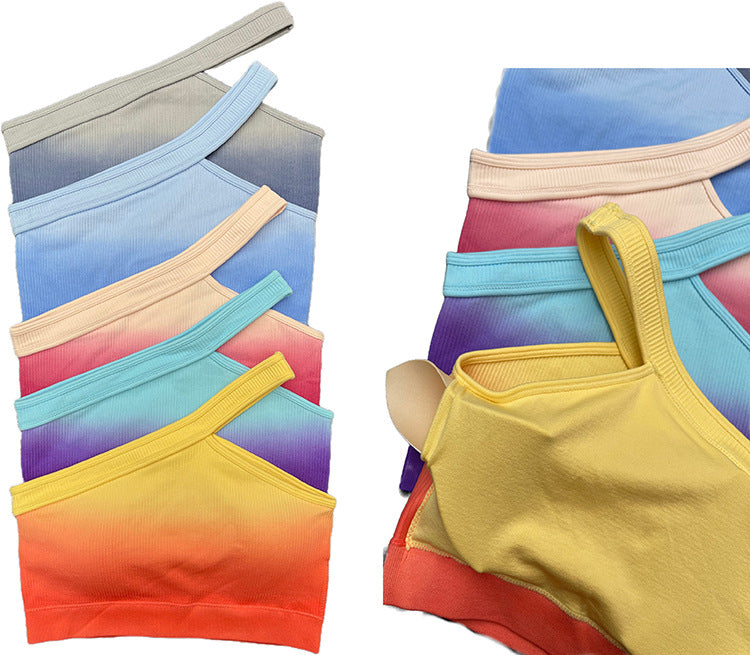 Summer Gradient Women Clothing Yoga T shirt Short Sleeved Sports Shorts Tight Cropped Stretch Two Piece Set Women