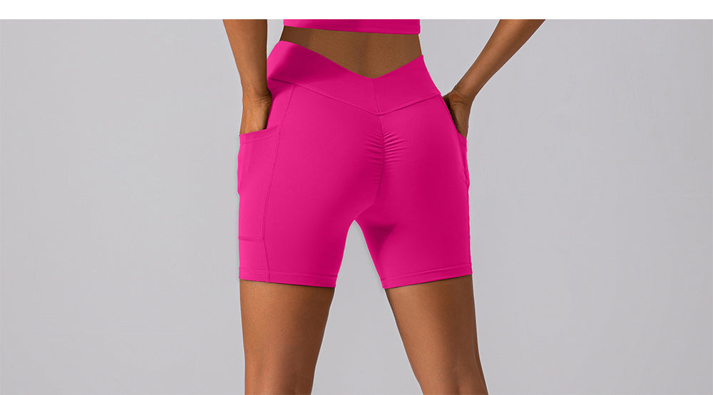 High Waist Hip Lift Fitness Shorts No Embarrassment Line Double Sided Brushed Yoga Pants Women Hip Lifting Slim Fit Sports Shorts