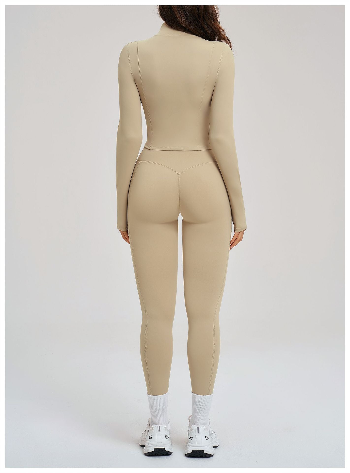 Women Nude Feel Yoga Zipper Tight Sports Workout Clothes Outdoor Running Sports Set
