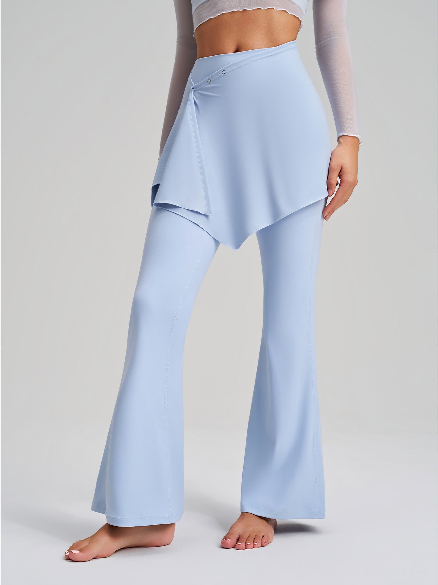 Faux Two Piece Yoga Pants Fart Curtain Detachable Anti Embarrassment Bootcut Trousers Women High Waist Drooping Bell Bottom Pants