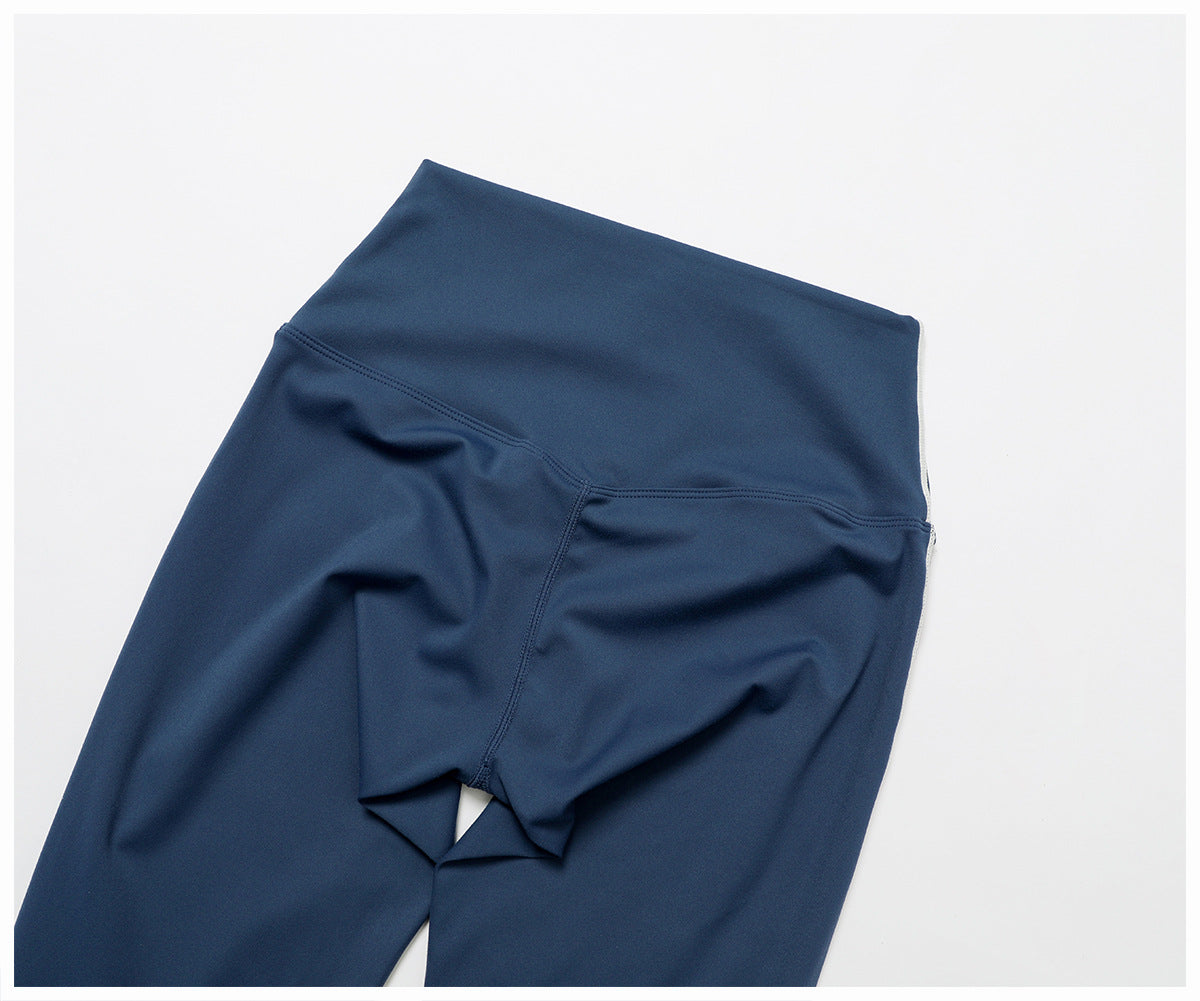 Sollinarry Contrast Color Brushed Yoga Trousers High Waist Tight Trousers Outdoor Cycling Running Exercise Workout Pants