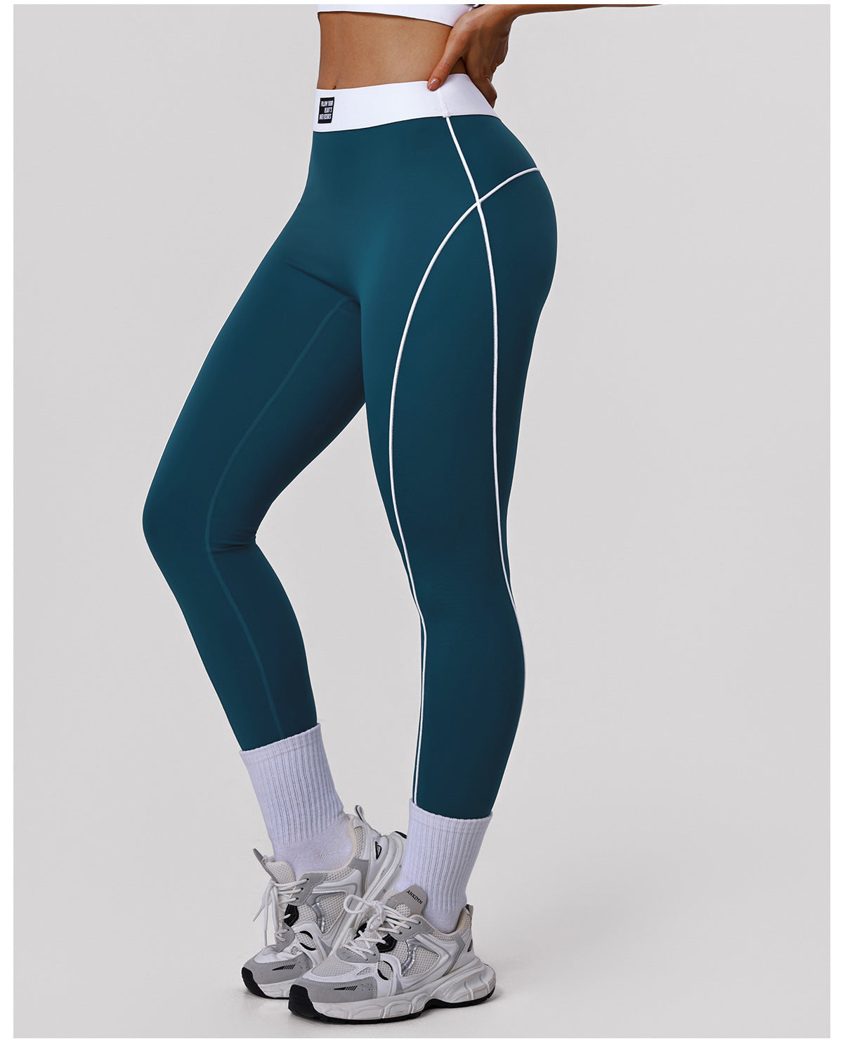 Peach Hip Raise Yoga Pants Color Matching High Waist Belly Contracting Sports Tights No T Line Outdoor Running Fitness Pants