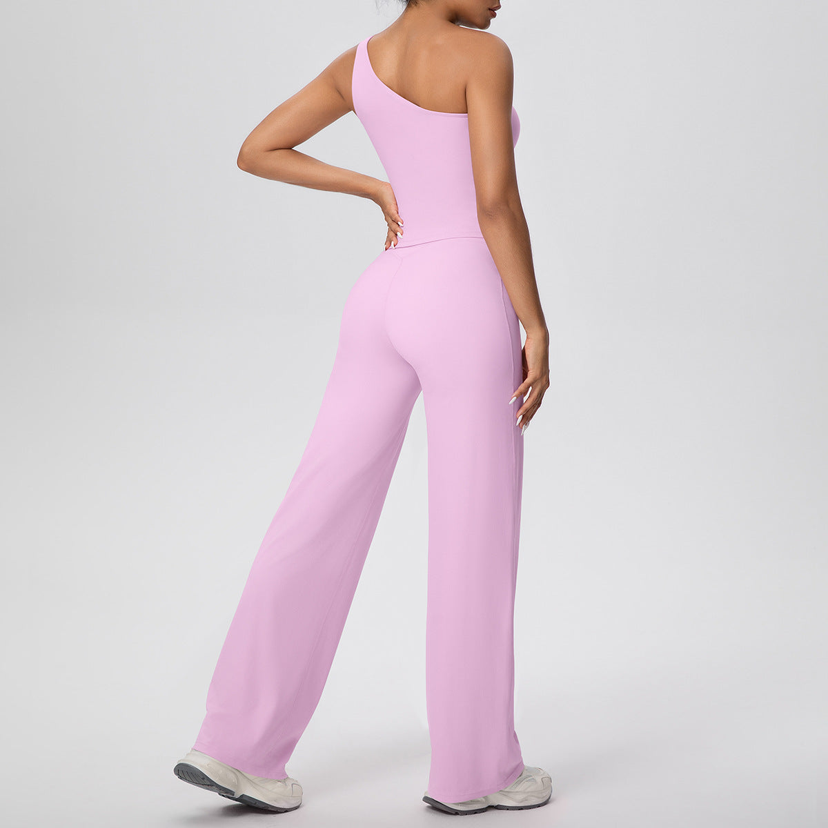 Cloud Sense Oblique Shoulder Waist Yoga Vest Yoga Pants Running Baggy Straight Trousers Fitness Yoga Wear Two Piece Sets
