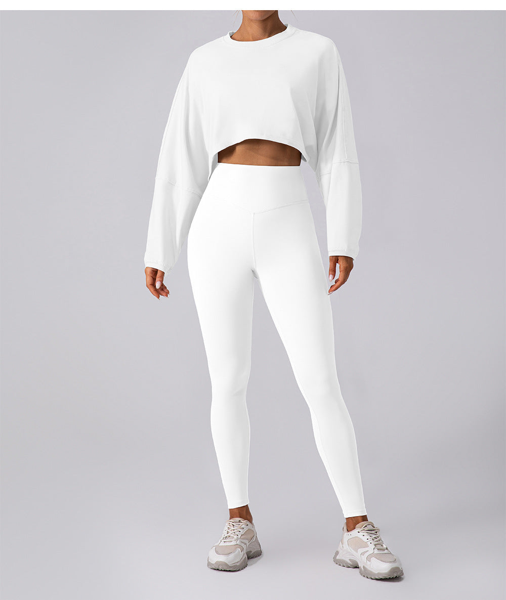 Round Neck Sweater T Shirt Short Sports Bottoming Shirt Yoga Running Loose Long Sleeve Top Women