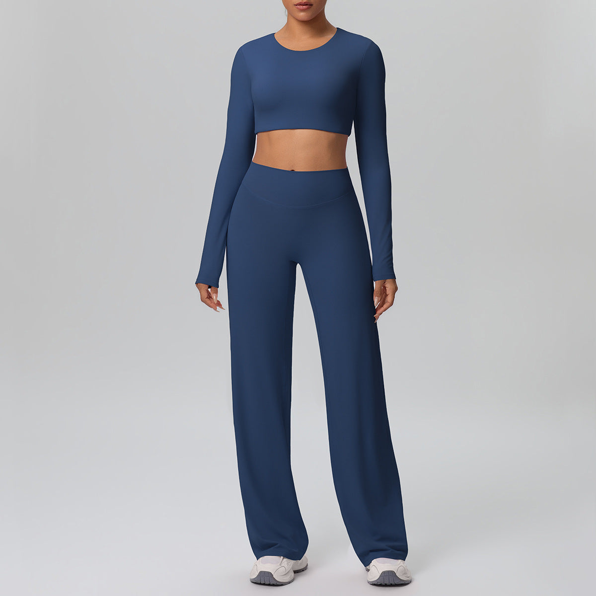 Women Long Sleeve Skin Friendly with Chest Pad Breathable Sports Drooping Straight Pants Yoga Set