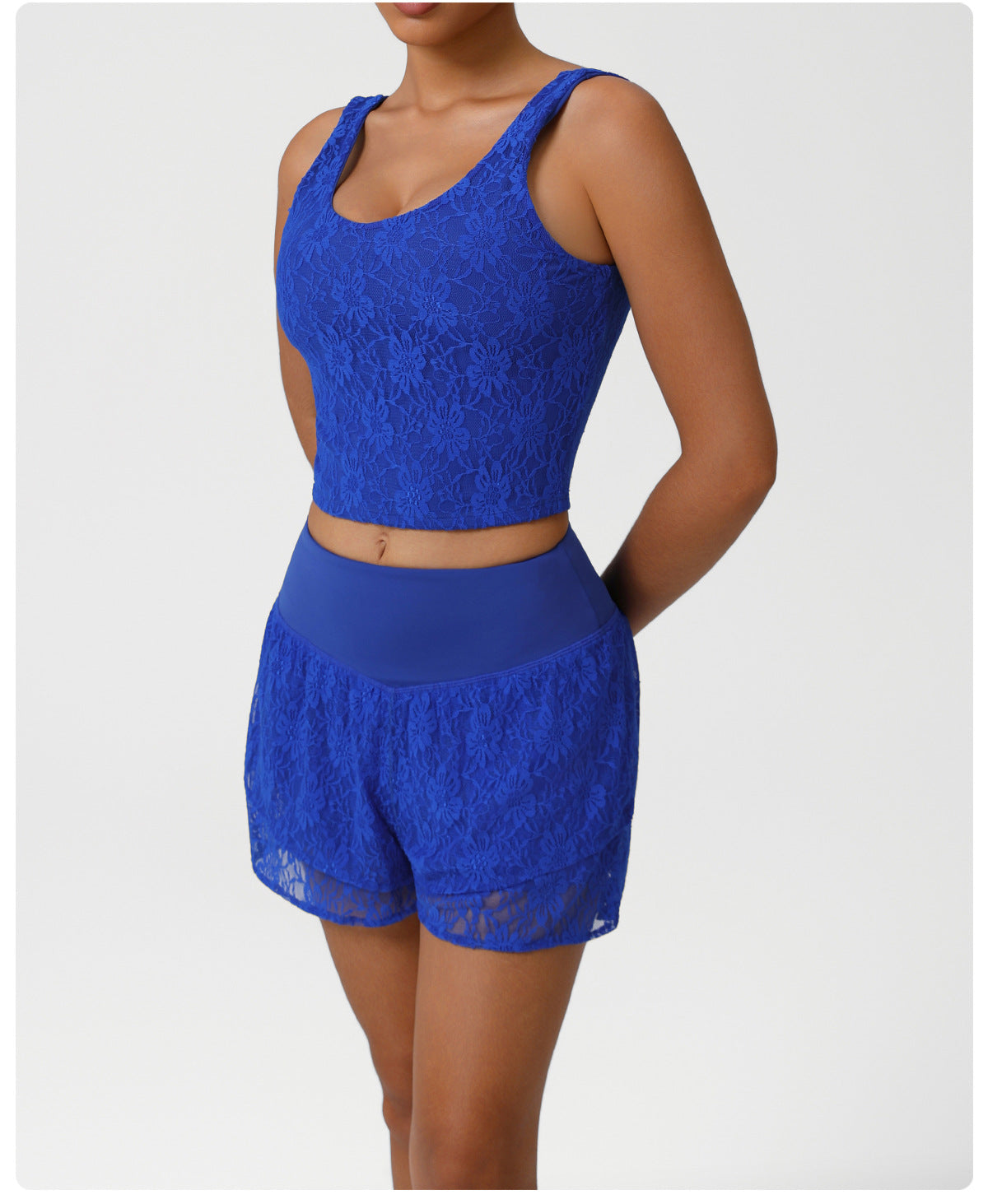 Lace Nude Feel Tennis Sports Stitching Mesh Breathable Sports Running Anti Exposure Two Piece Sets Women