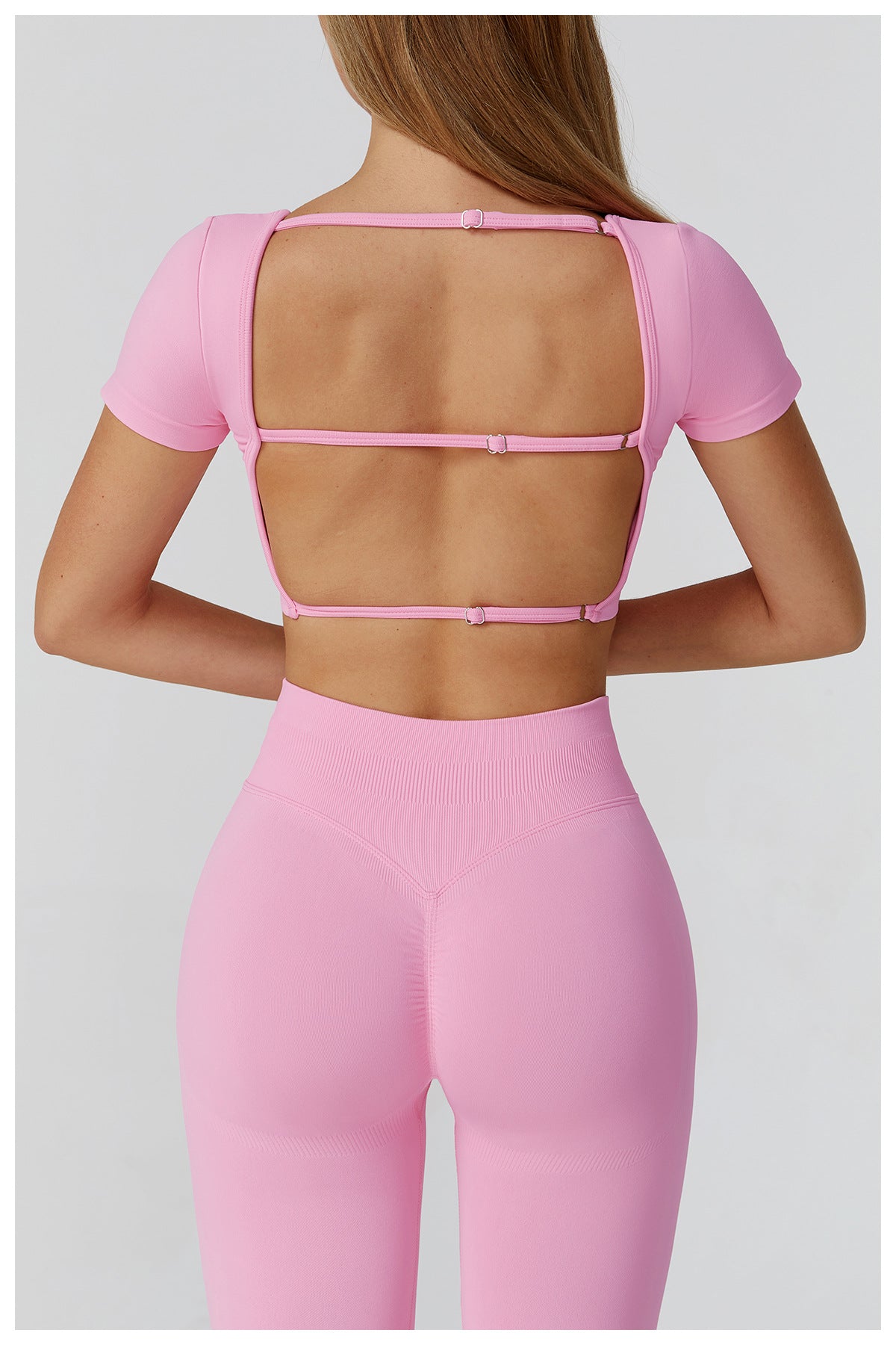 Autumn Winter Seamless Yoga Clothes for Women Hollow Out Cutout-out Beauty Back Slim Fit Yoga Short Sleeve Outdoor Running Top