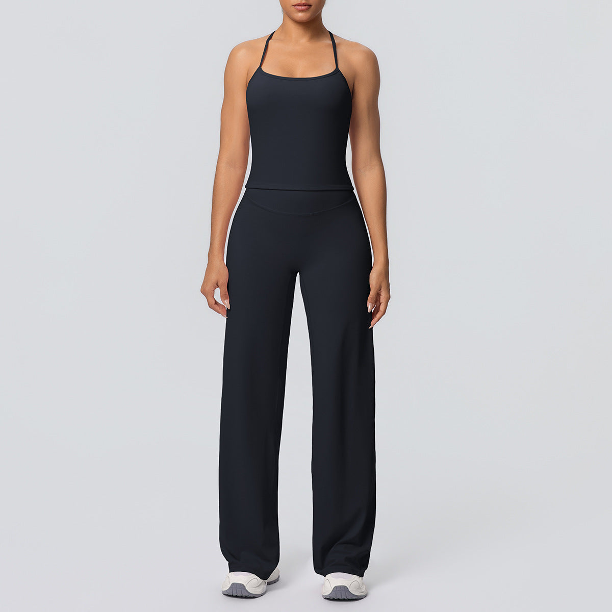 Women Nude Feel Solid Color Sports Sling Vest Abdominal Shaping High Waist Straight Leg Pants Yoga Clothes Leggings Yoga Set