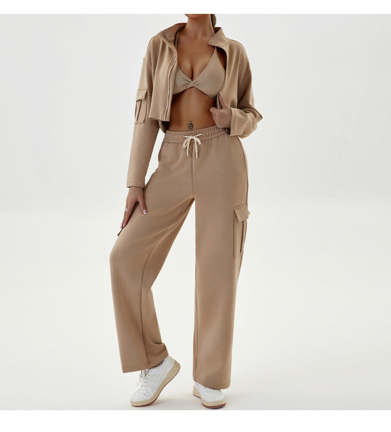 Women Autumn Winter Sports Sweater Stand Collar Loose with Long Sleeve Zipper Top Jogging Fitness Yoga Wear