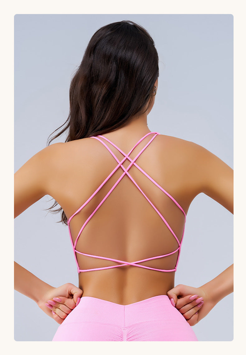 Beauty Back Running Exercise Underwear Women Medium High Strength Yoga Clothes Vest Shockproof Push Up Bra Fitness