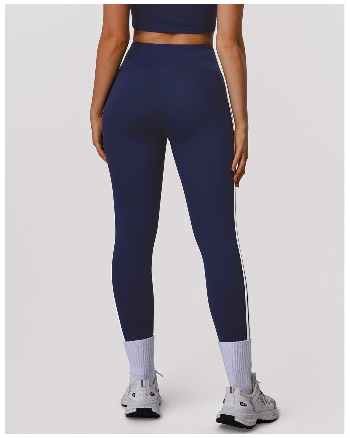 Sports Yoga Double Striped Tights Women Elastic High Waist Abdominal-Shaping Slimming Hip Lifting Running Workout Ankle Length Pants