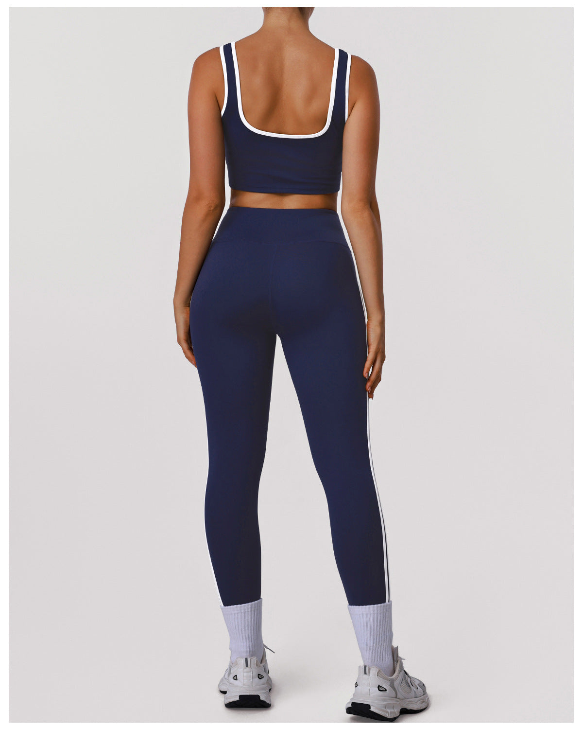 Contrast Color Striped Fitness Yoga Two Piece Sets High Elastic Shockproof Bra Hip Lift Belly Shaping Tights Sportswear