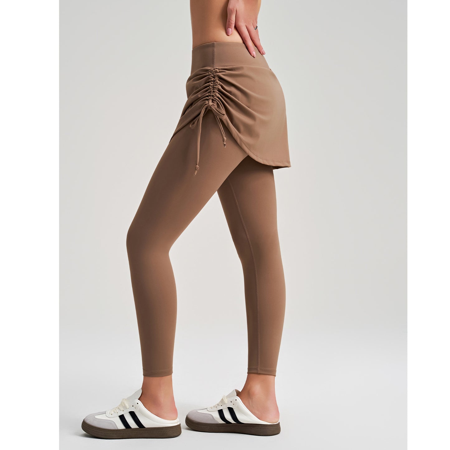 Yoga Pants Faux Two Piece Women Hiding Culottes Drawstring High Waist Elastic Slim Fit Dance Workout Exercise Pants