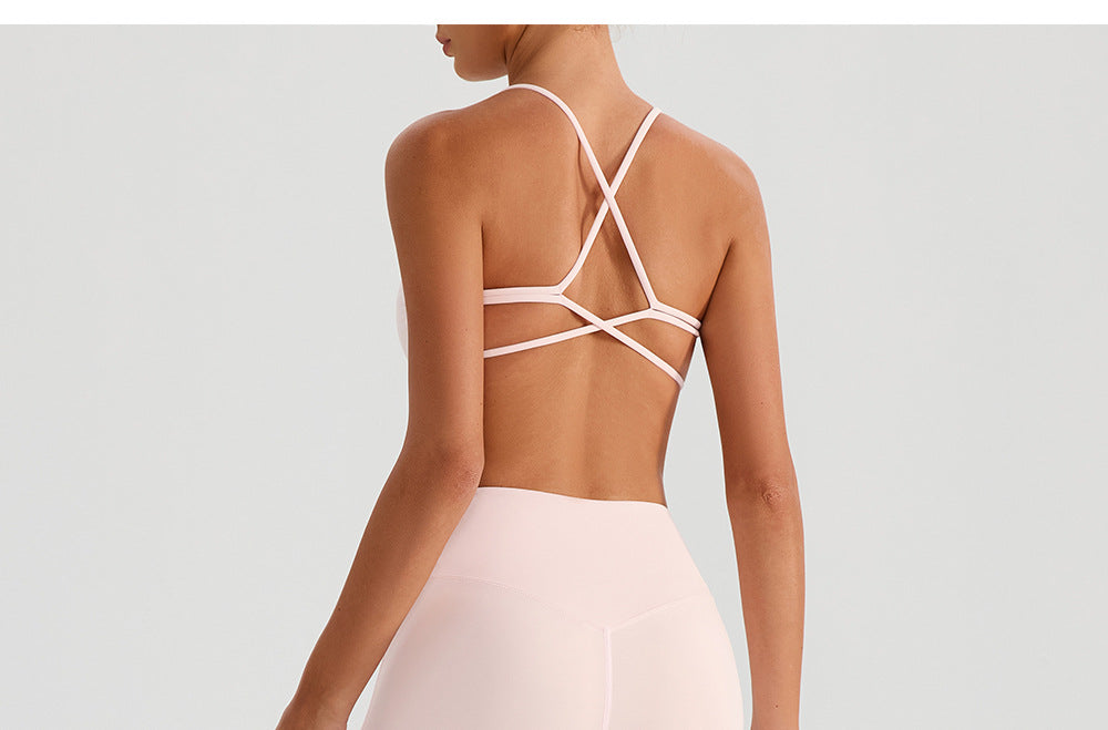 Backless Traceless Cross Strap Yoga Underwear Women Bra with Chest Pad Sports Quick Drying Chest Slimming Fitness Outerwear Bra