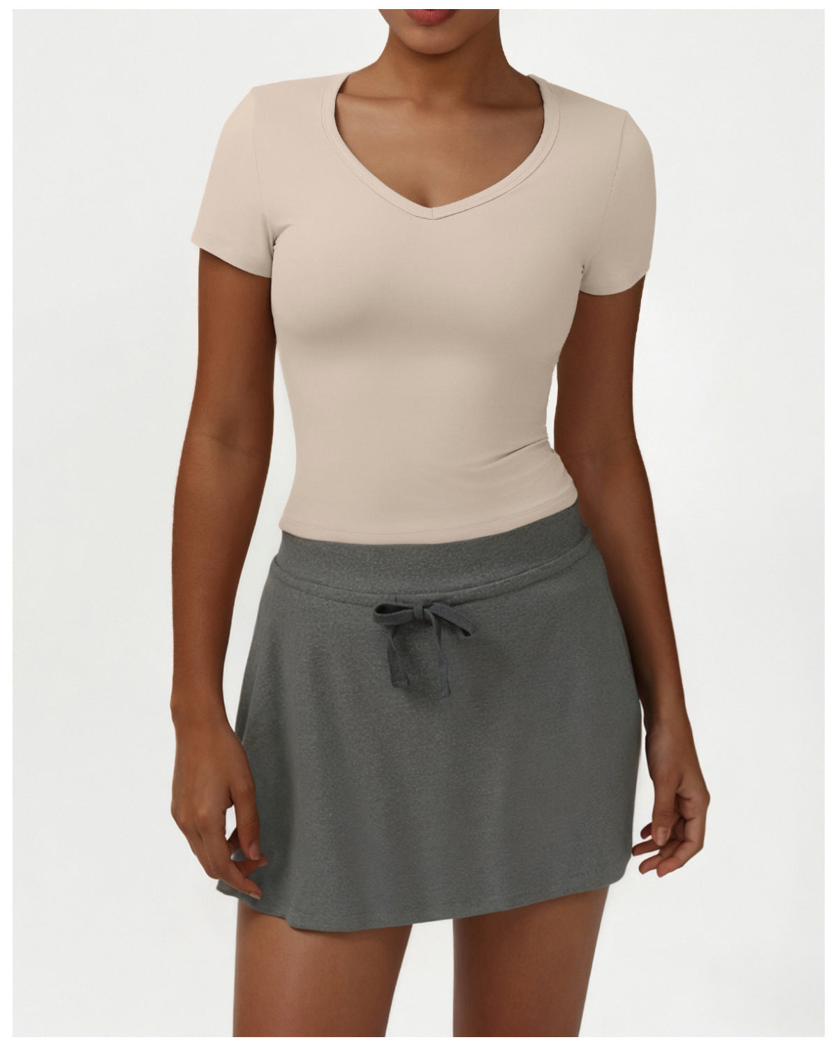 Casual Sports Slim Fitting Women round Neck Short Sleeved Top Yoga Clothes All Match Pantskirt Tennis Training Two Piece Sets