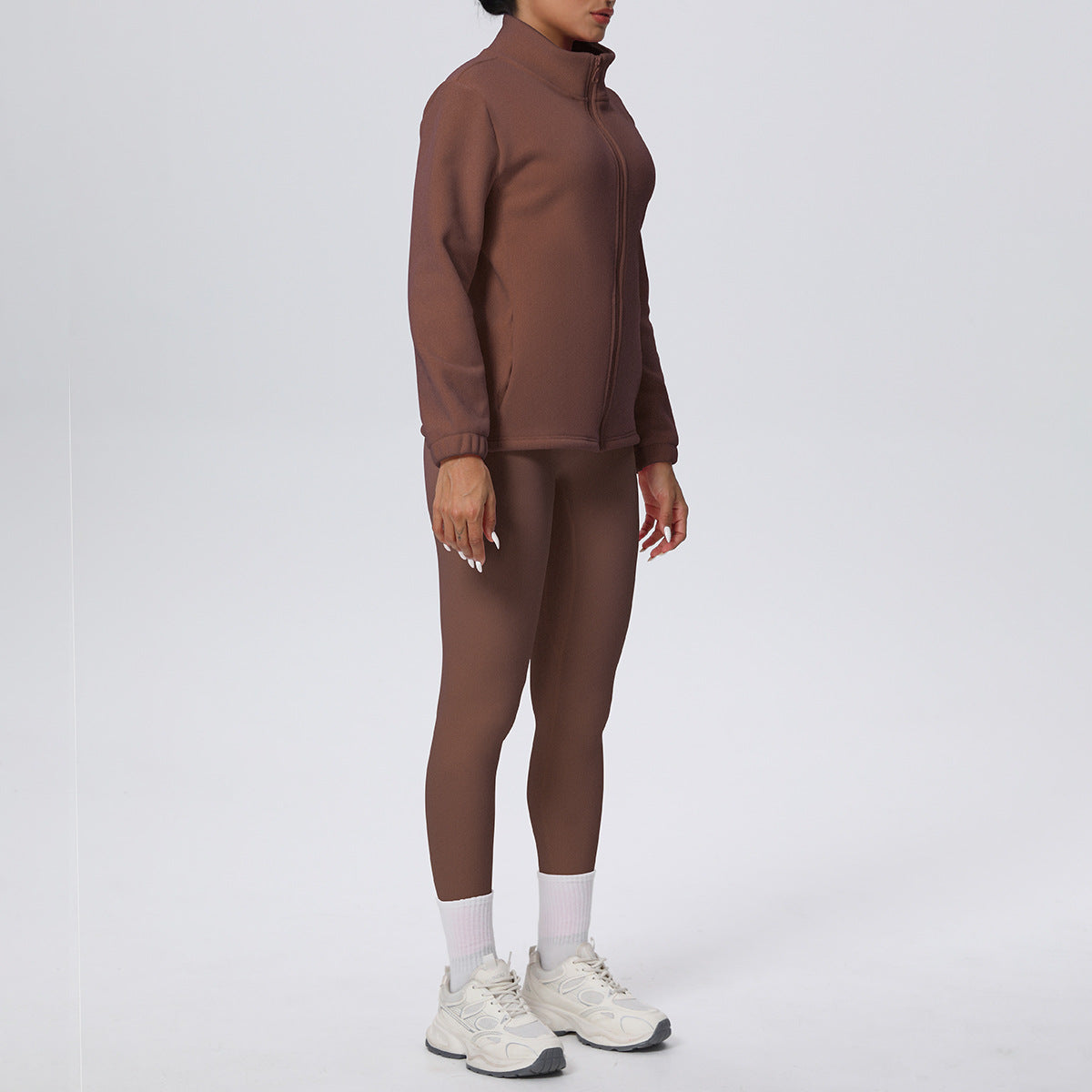 Skinny Yoga Pants High Waist Hip Lift Nude Feel Sports Long Sleeve Zipper Fleece Padded Coat Workout Clothes Yoga Suit