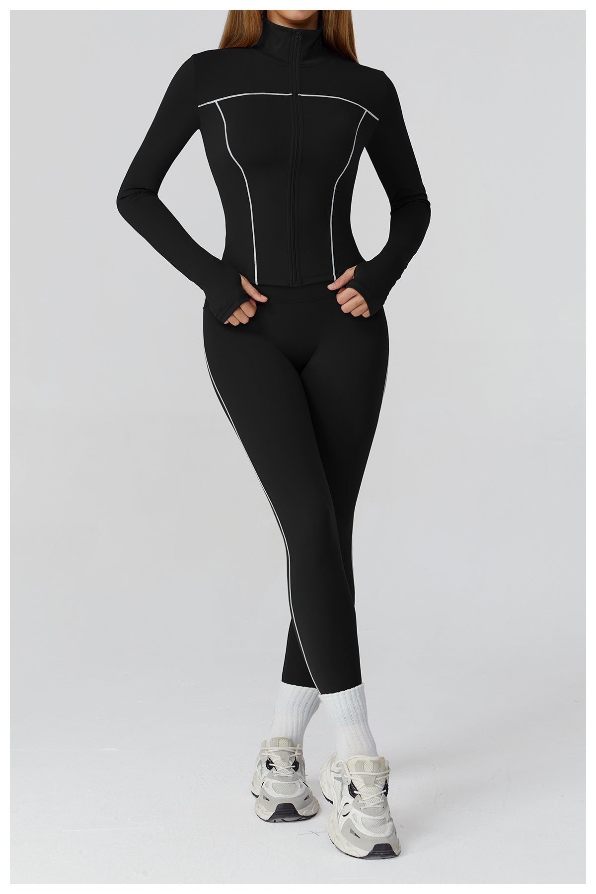 Contrast Color Brushed Yoga Coat Zipper Windproof Slim Jacket Outdoor Sports Running Fitness Clothes Women