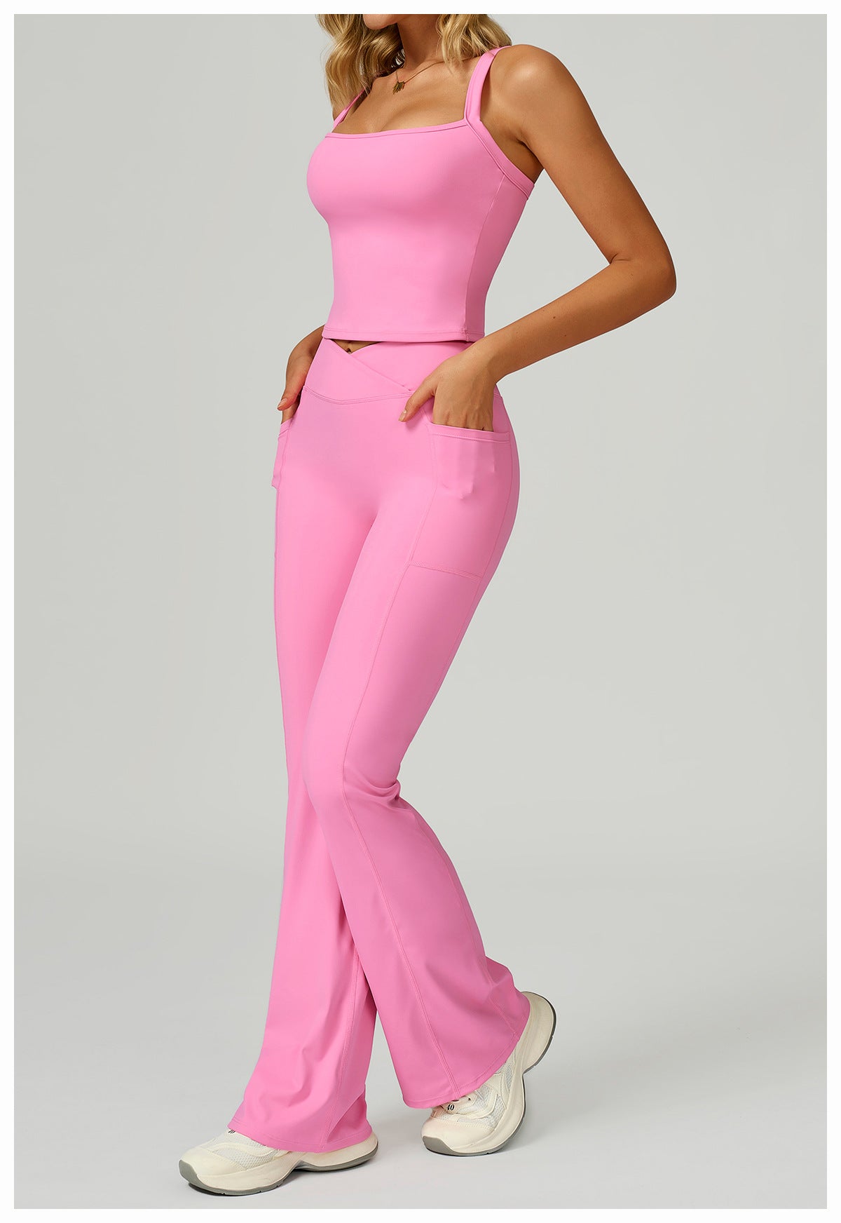 High Waist Nude Feel Bell Bottom Pants Women Cross Waist Wide Leg Bootcut Trousers Outdoor Casual Sports Bell Bottom Pants