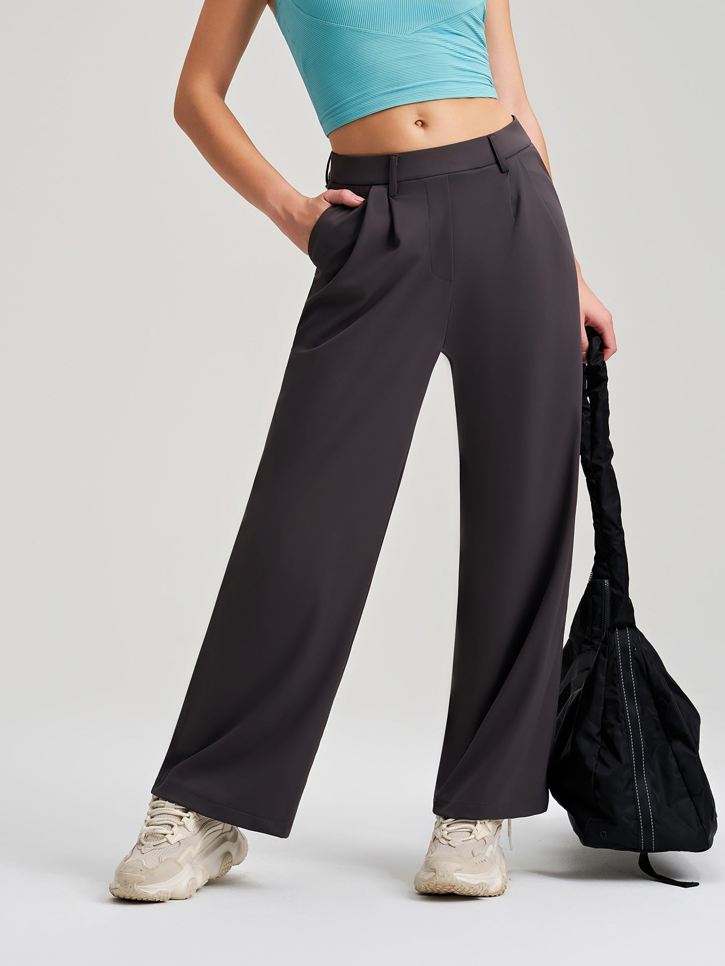 Classic Slimming Embellished Wide Leg Pants High Waist Pants Loose Drooping Sports Straight Pants Office Casual Work Pant