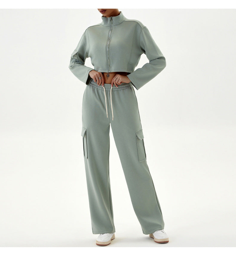 Women Autumn Winter Sports Sweater Stand Collar Loose with Long Sleeve Zipper Top Jogging Fitness Yoga Wear