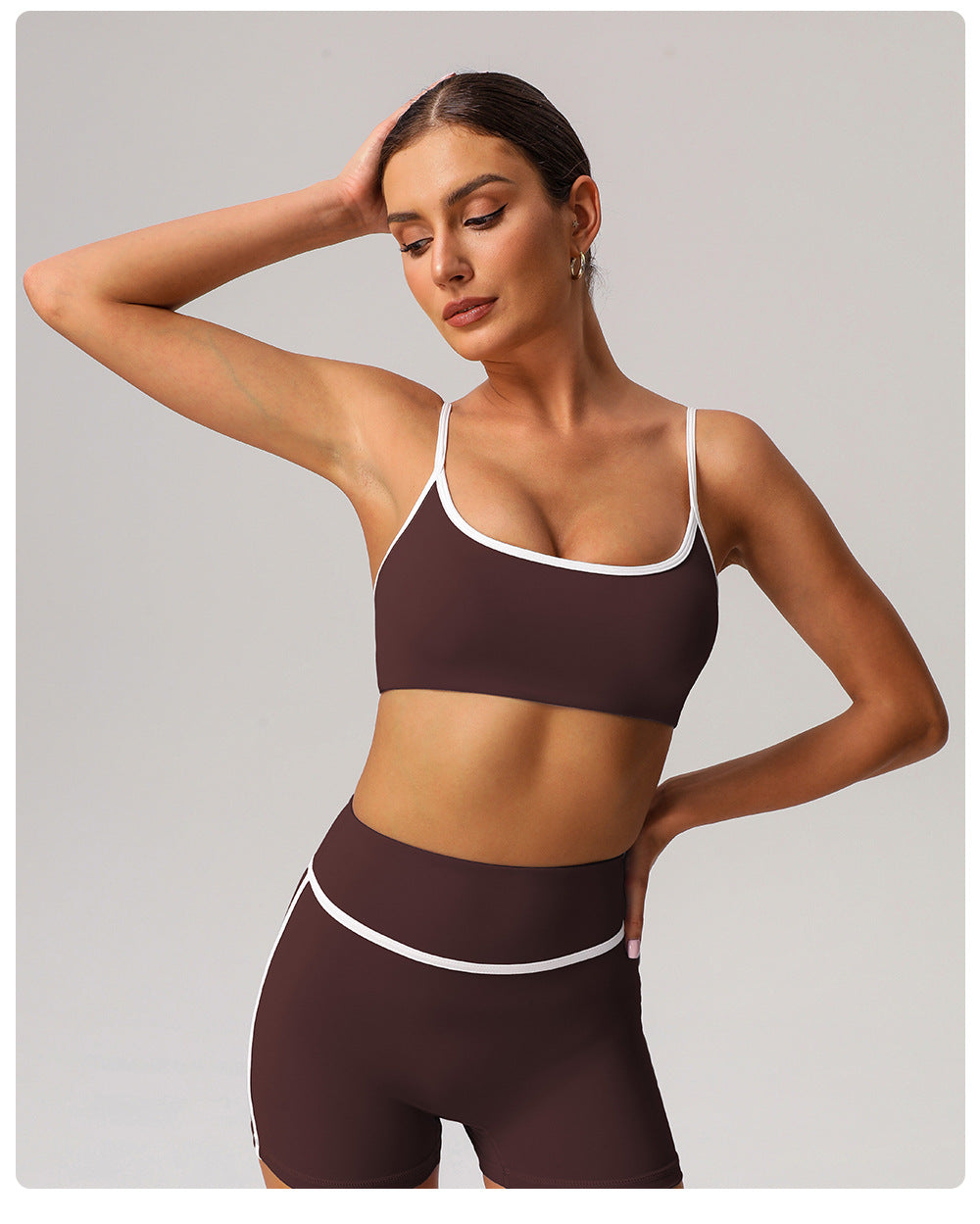 Contrast Color Thin Belt Sports Underwear Gather Shockproof Yoga Bra with Pad Outdoor Running Fitness Clothes