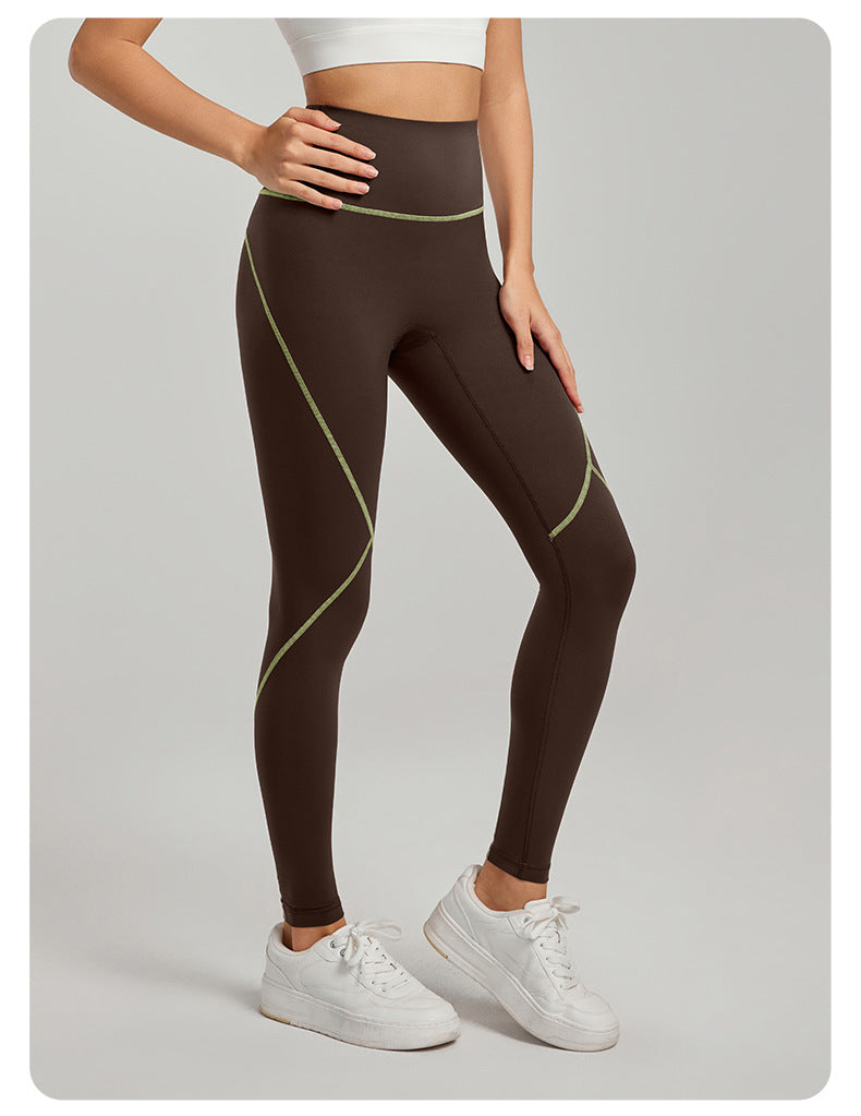 Antibacterial Inner Sports Trousers Contrasting Color Thread Nude Feel Fitness Tights Outer Wear High Waist Hip Lift Yoga Trousers