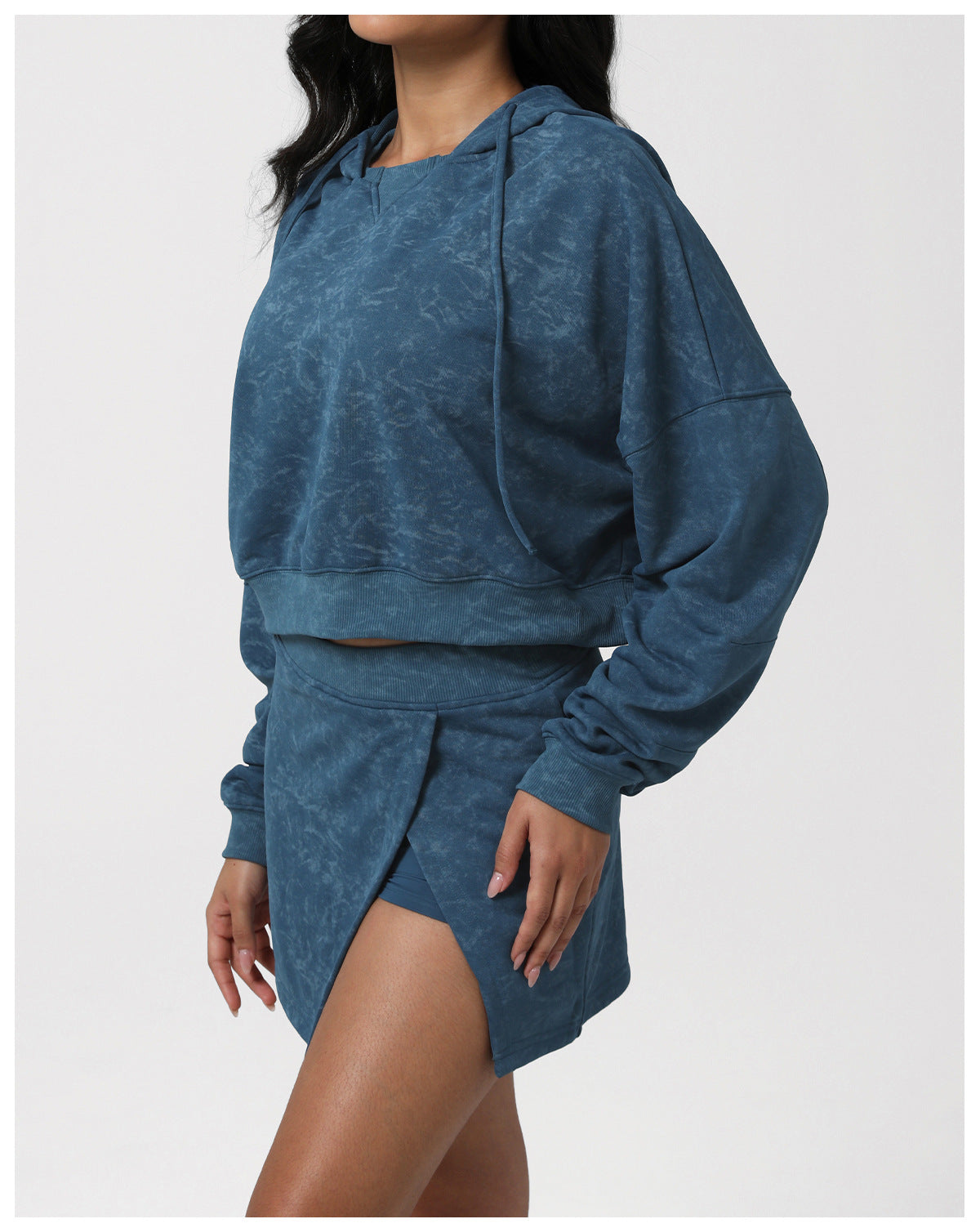 Fried Color Printing Sports Tennis Skirt Set Hooded Long Sleeve Sweater Anti Emptied Pantskirt Yoga Fitness Two Piece Sets