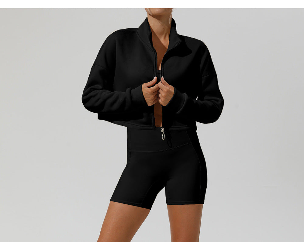 Outdoor Sports Long Sleeved Sweater Women Autumn Winter Stand Collar Loose Thickening Keep Warm Casual Zip Coat