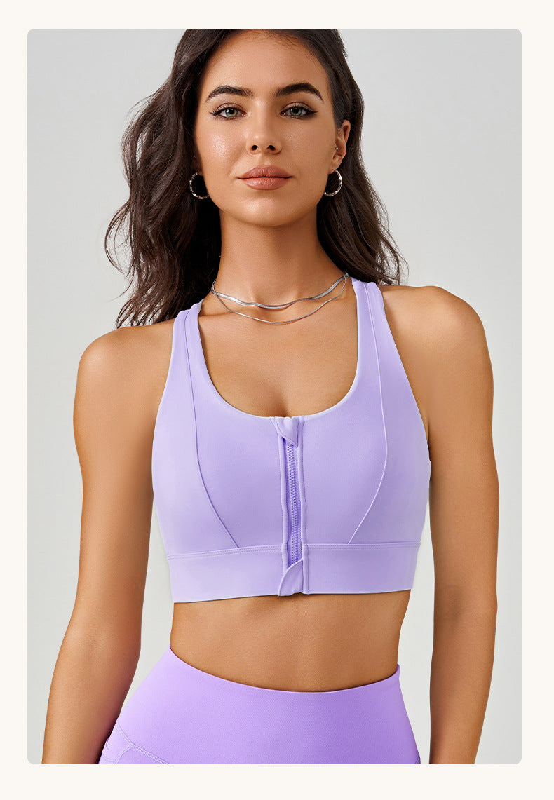 Autumn Winter Front Zipper Sports Underwear Shockproof Running Integrated Gathering Lycra Fabric with Chest Pad Sports Yoga Vest