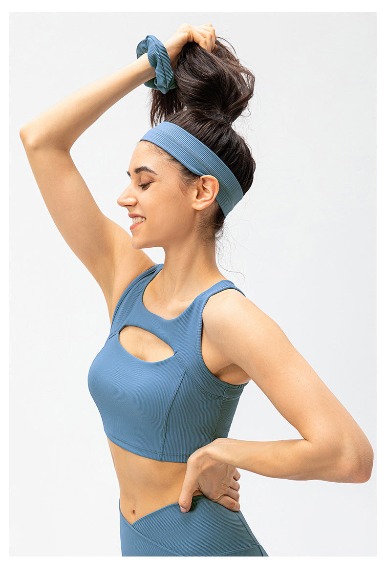 Spring Summer Women Yoga Workout Bra Hollow Out Cutout Out Sexy With Breast Pad Shockproof Running Exercise Underwear Vest