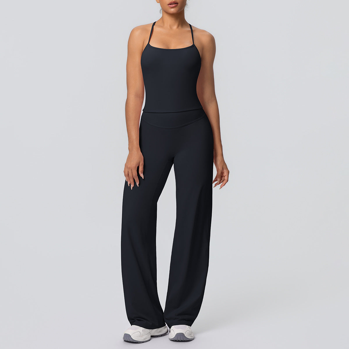 Women Nude Feel Solid Color Sports Sling Vest Abdominal Shaping High Waist Straight Leg Pants Yoga Clothes Leggings Yoga Set