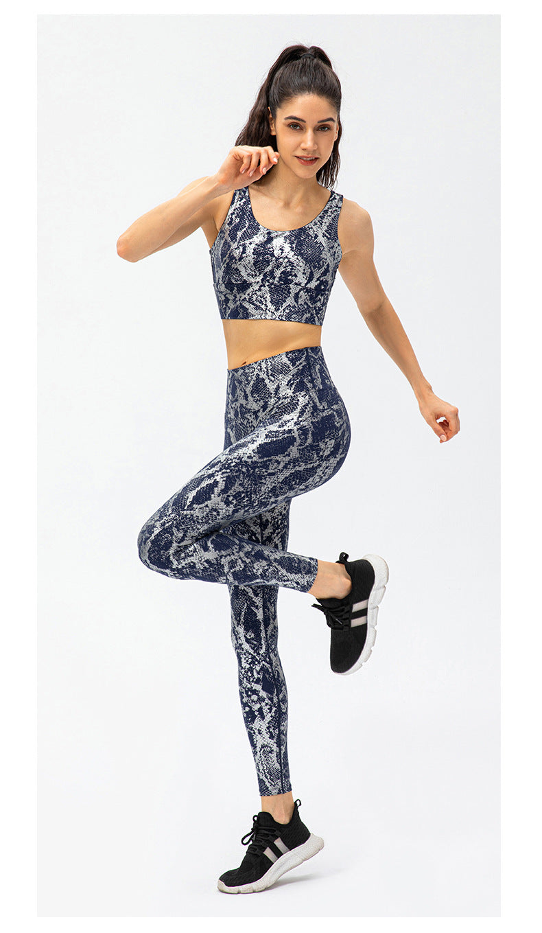 Snake Print Yoga Trousers Women Brocade Brushed Tight Stretch Sports Pants High Waist Hip Lift Fitness Trousers