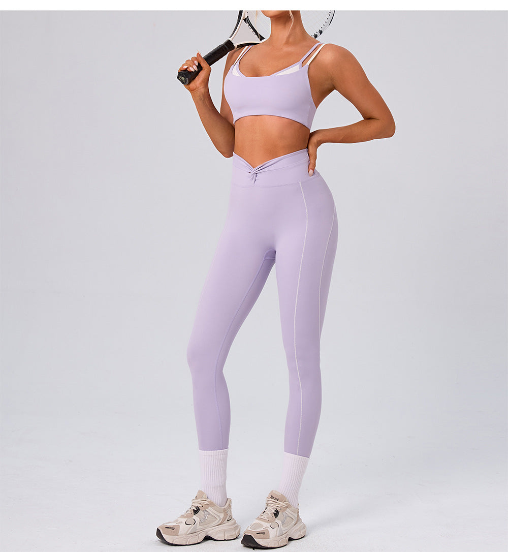 Women Clothing Street Workout Top Sports Faux Two Piece Contrast Color Sling Yoga Bra Vest