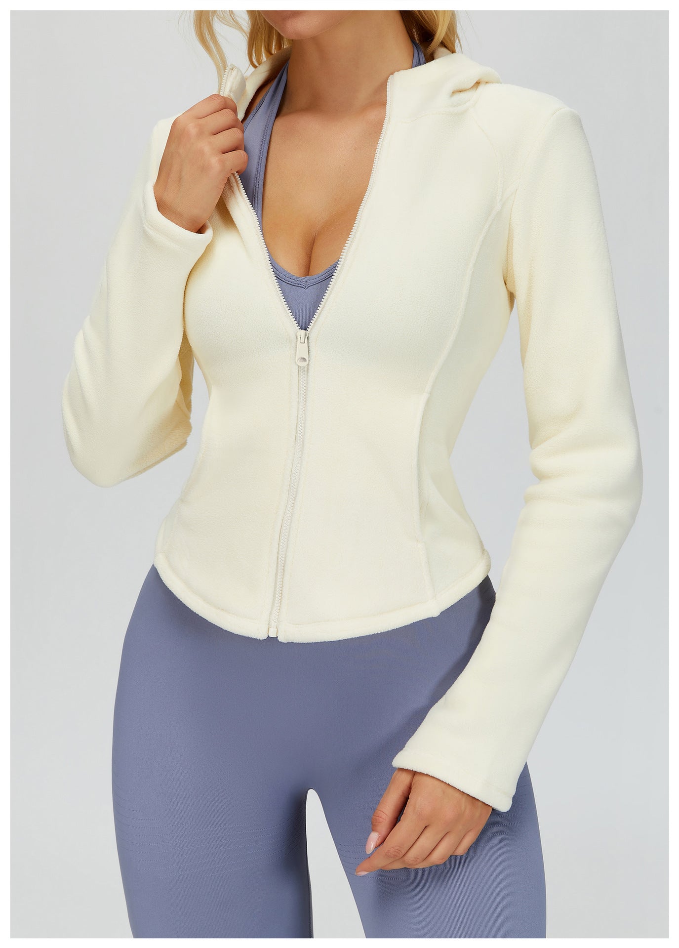 Hooded Jacket Fleece Lined Slim Fit Pocket Zipper Jacket Outdoor Casual Warm Keeping Sports Jacket