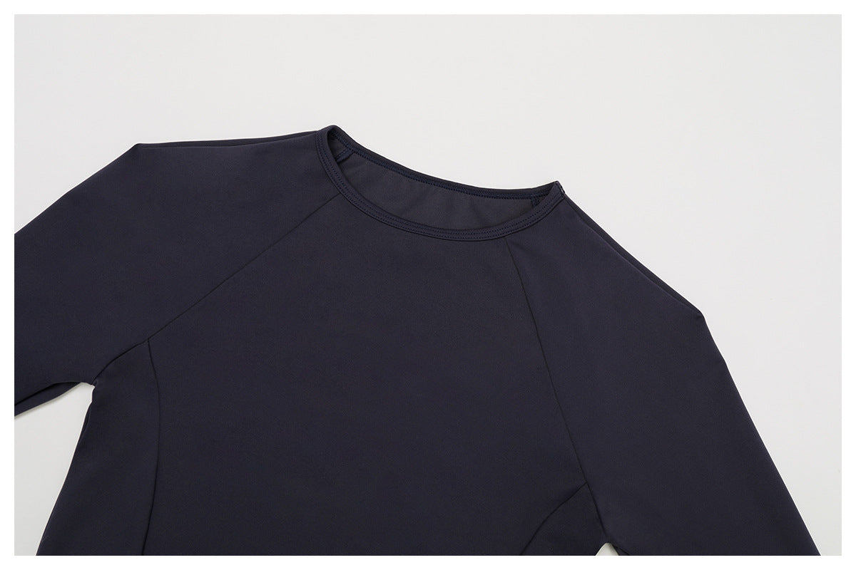 Sollinarry Nude Feel round Neck Yoga Long Sleeve Slim Fitting Belly Contracting High Sense Sports Top Outdoor Running Fitness Clothes