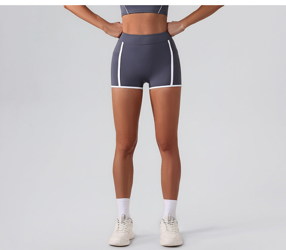 Women Yoga Shorts Pocket Nude Feel High Waist Tight Sports Pants Running Fitness Outer Shorts