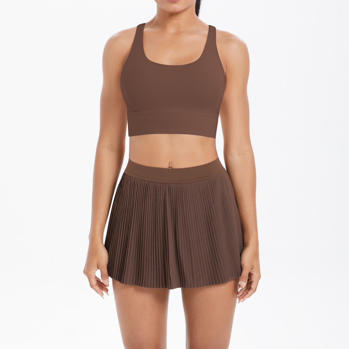 Yoga Wear Sexy Beauty Back Sports Bra Anti Exposure Breathable Tennis Skirt Tight Culottes Fitness Set Women