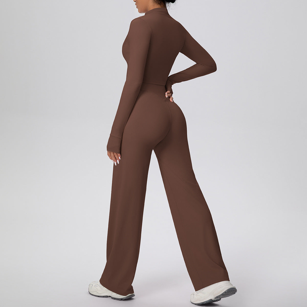 Micro Brushed Solid Color Zipper Jacket Sports Long Sleeve Running Baggy Straight Trousers Fitness Yoga Wear Suit Women
