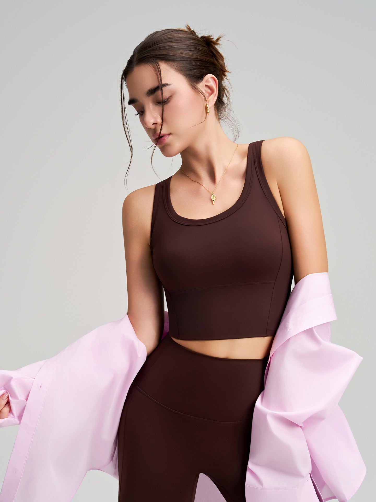 Yoga Vest Top Fixed Cup Workout Bra Women Shockproof Push-up Medium High Strength Sports Underwear