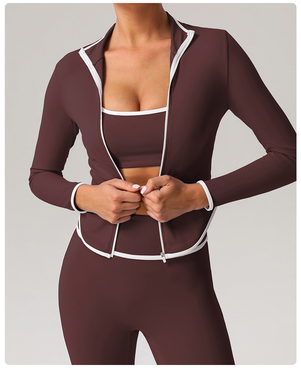 High Top Sports Suit Women Contrast Color Beauty Back Tight Nude Feel Yoga Suit Suit Running Fitness Yoga Wear