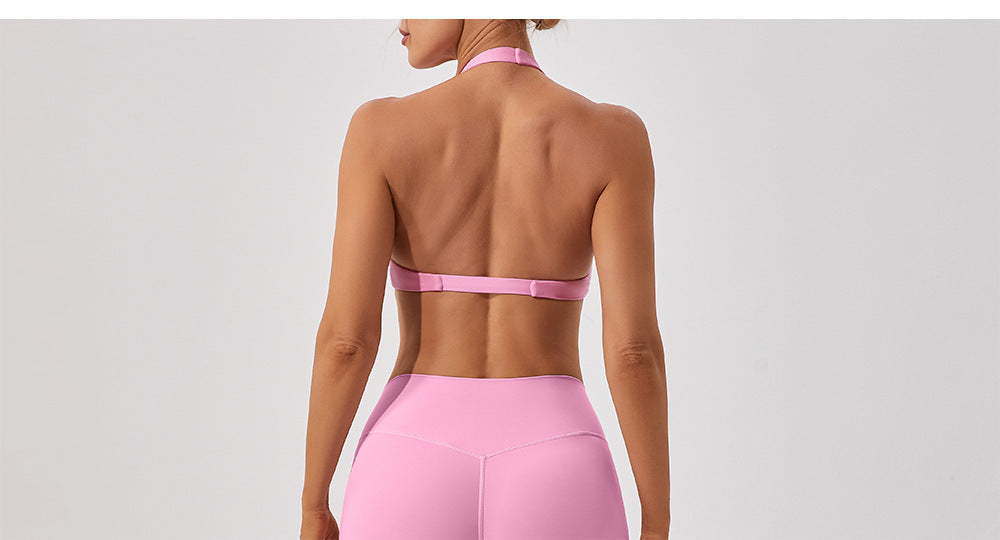 Nude Feel Breathable Halter Beauty Back Yoga Bra Tight Workout Clothes Top Running Exercise Underwear Women