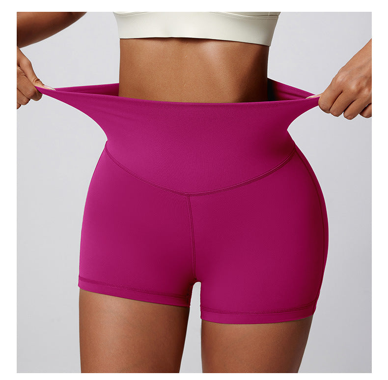 Summer Nude Feel Yoga Shorts High Waist Hip Lift Back Waist Cross Cycling Fitness Exercise Short Shorts