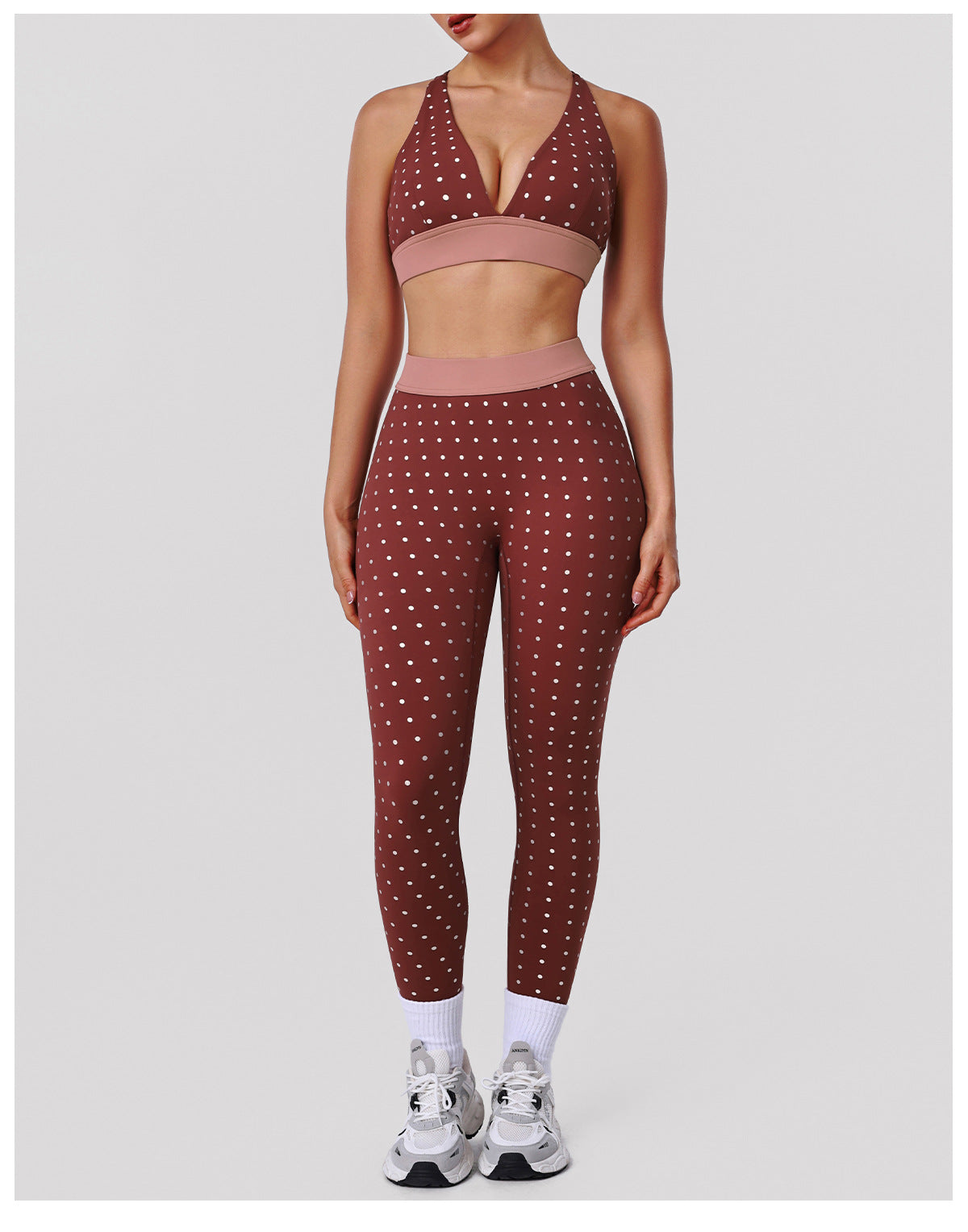 Dotted Prints Two Piece Sets Yoga Clothes Sexy Push up Bra High Elastic Tights Sports Fitness Clothes