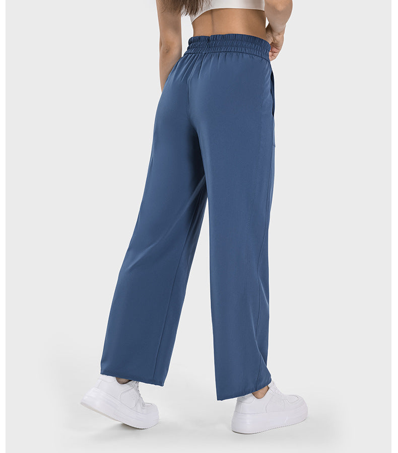 Pocket Slim Fit Slimming High Waist Hip Lift Casual Sports Pants Women Elastic Drawstring Waist Straight Leg Pants