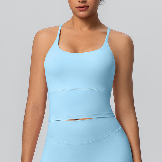 Solid Color Micro Brushed Bra Cross Sling Beautiful Back Sports Vest Casual Running Fitness Top Yoga Clothes