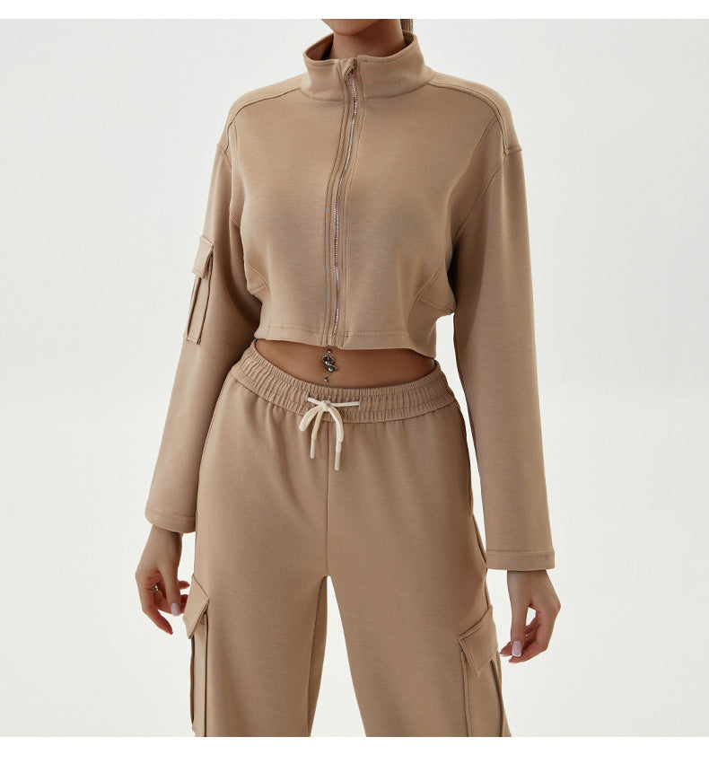 Women Autumn Winter Workwear Casual Sports Sets Loose Jogging Yoga Clothes with Zipper