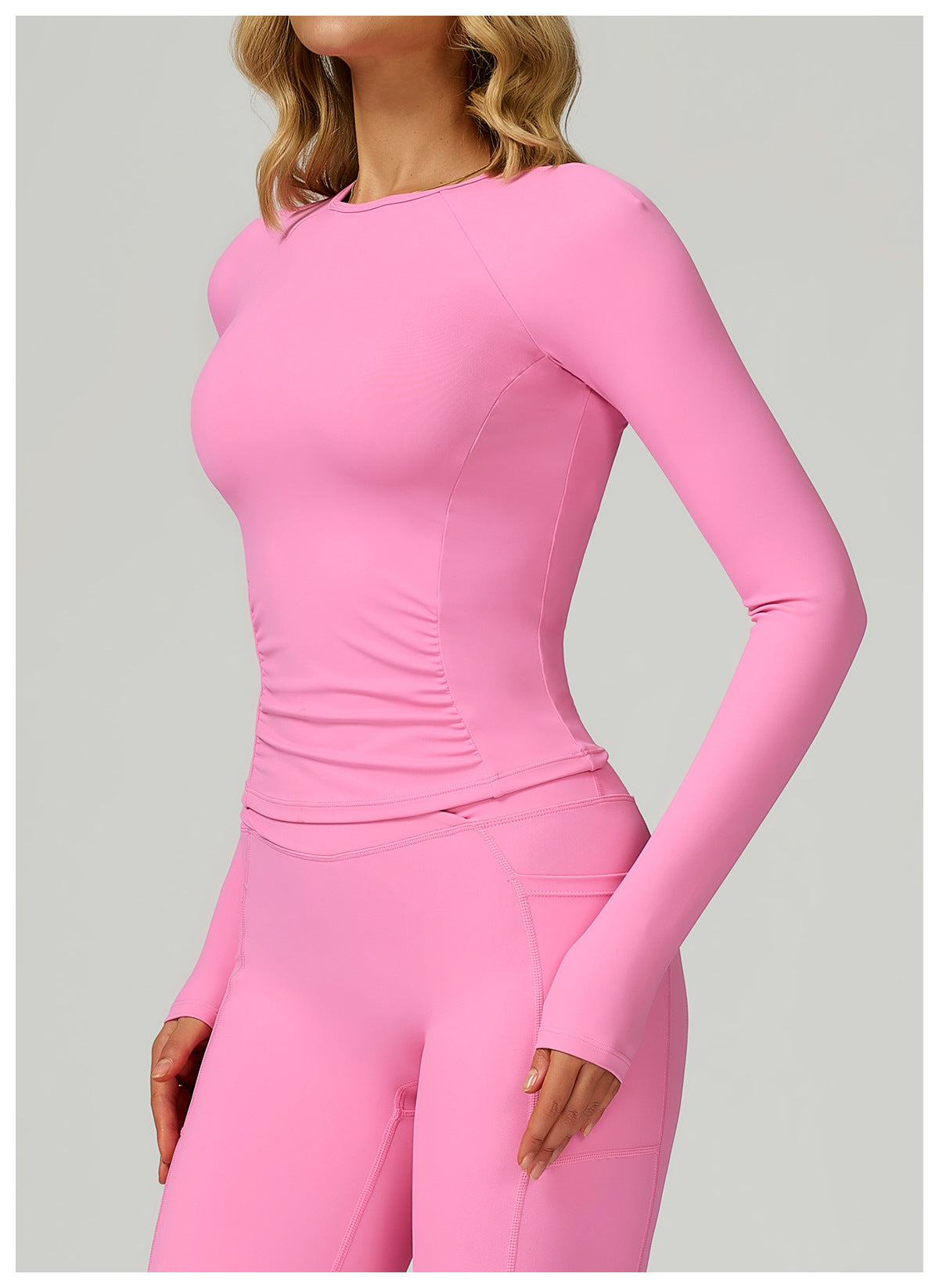 Sollinarry Nude Feel round Neck Yoga Long Sleeve Slim Fitting Belly Contracting High Sense Sports Top Outdoor Running Fitness Clothes
